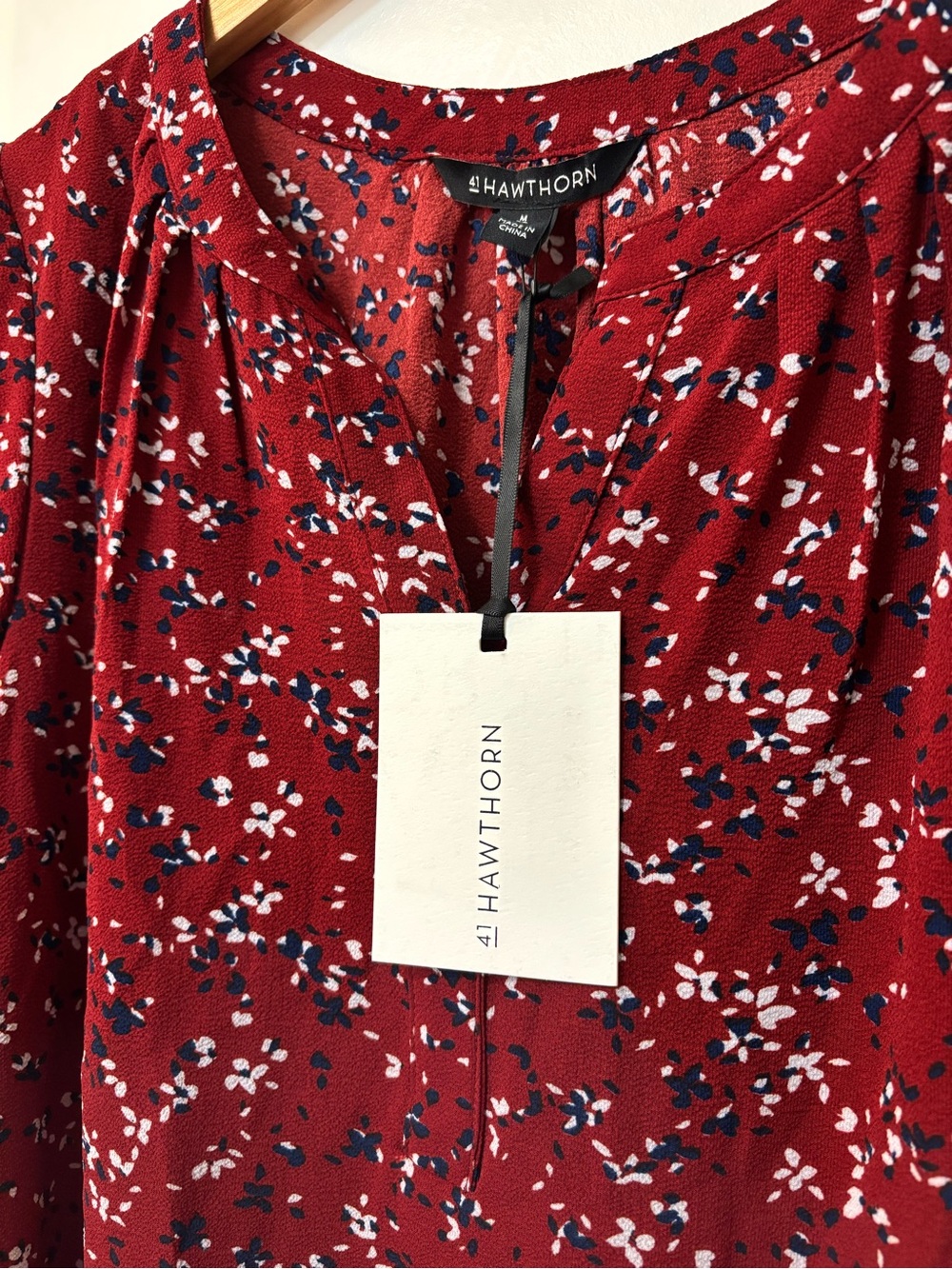 41 Hawthorn Burgundy Navy Floral Print Cap Sleeve  Top, Size M - Picture 3 of 8